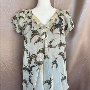 Women's Bird Print V-Neck Top